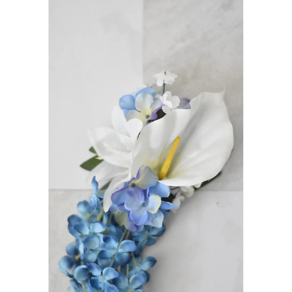 Handmade Floral Hair Clip Women OS Blue White Calla Lily Hydrangea Barrette
